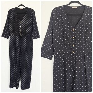 Bohme Polka Dot Black White Half Button Jumpsuit, L